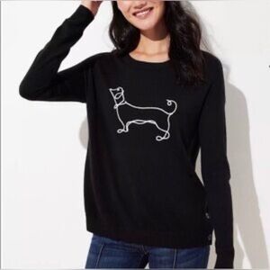LOFT Black & White Dachshund Embroidered Side Button Sweater.  Size Large